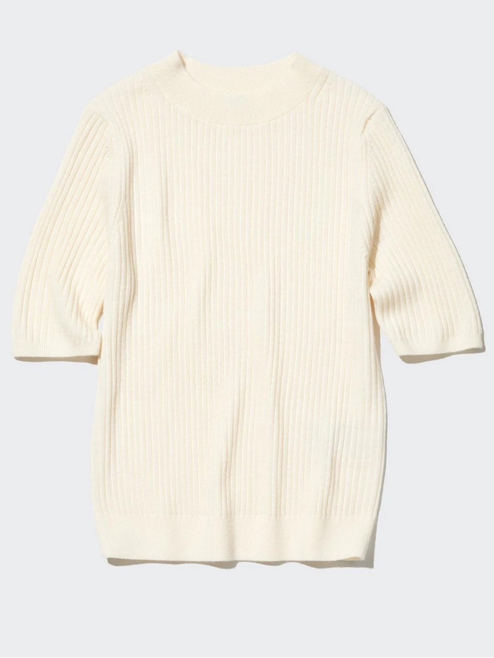 Uniqlo Cream Ribbed Short-Sleeve Mock Neck Sweater 100% wool large